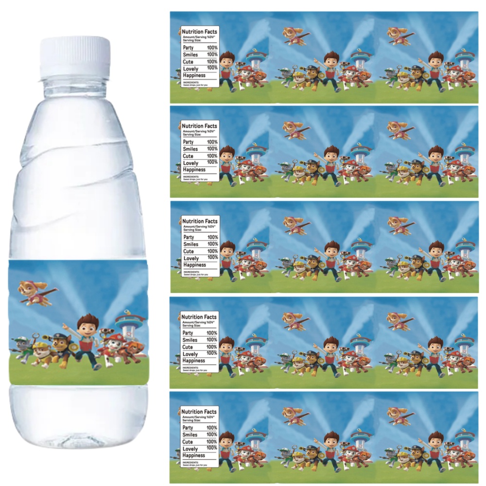 Paw Patrol Water Bottle Labels - Candy Sour Strip 评论和价格