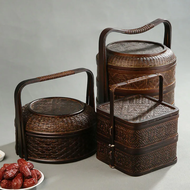 Bamboo Picnic Basket with Lid  - Food Snacks Hamper 评论和价格
